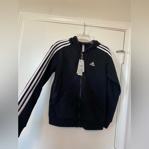 NWT black adidas zip up hooded jacket size small